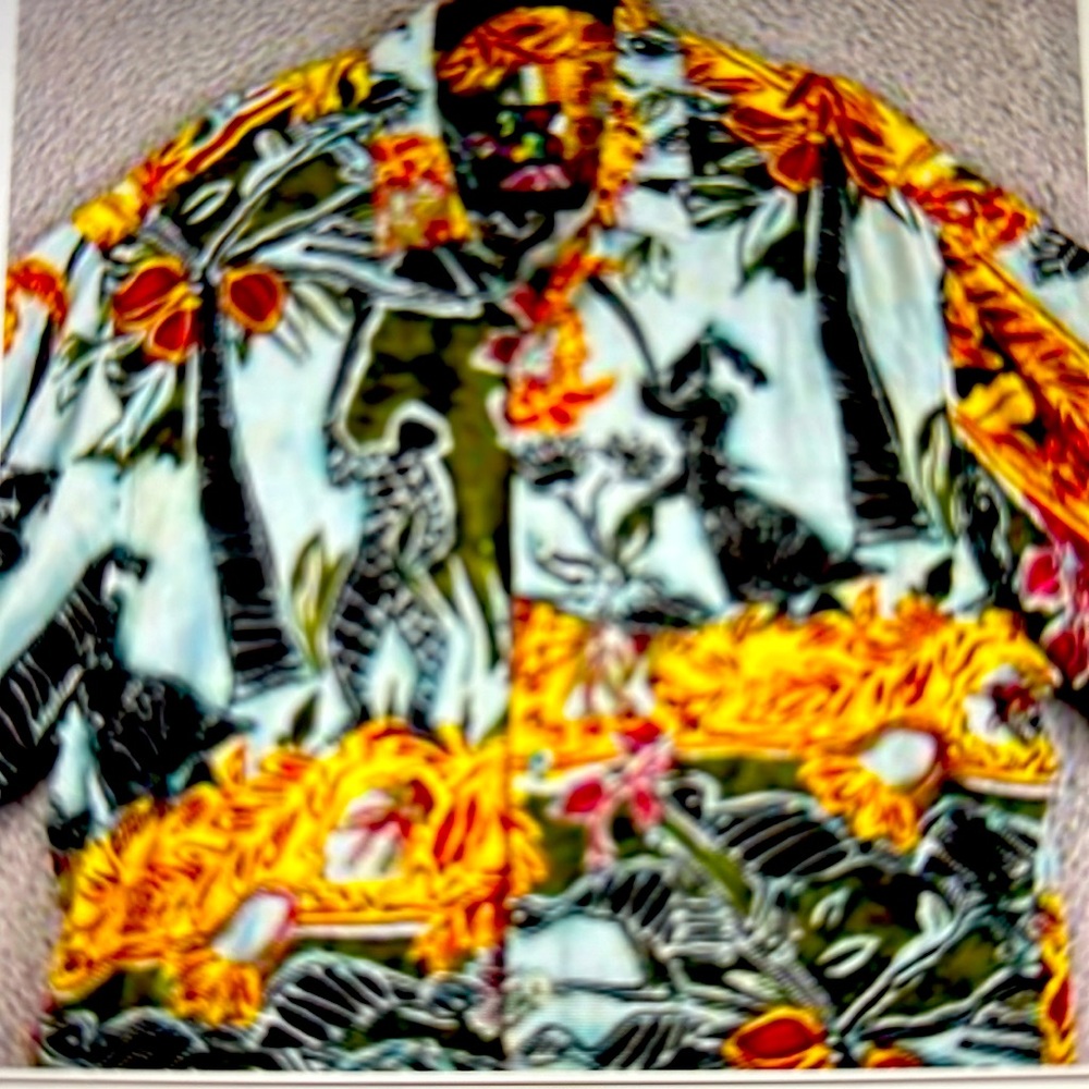 Vintage Jams World Shirt L.  Hawaiian Tropical Island Native Coconut Palm Aloha